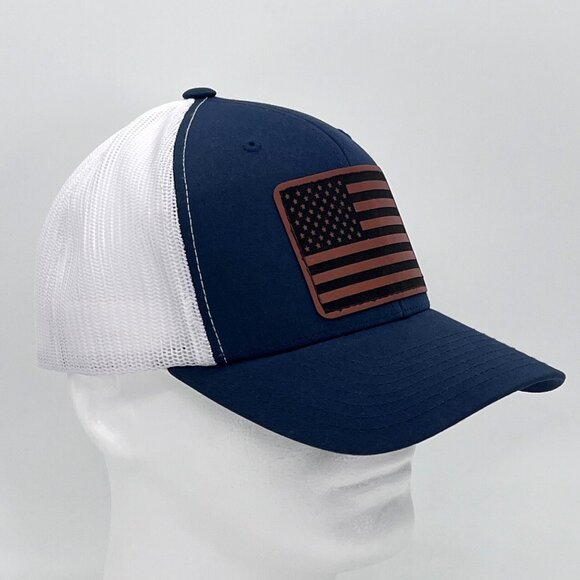 American Flag Trucker Hat Cap The Classics Adjustable Mesh Back Navy Blue White - Picture 10 of 12